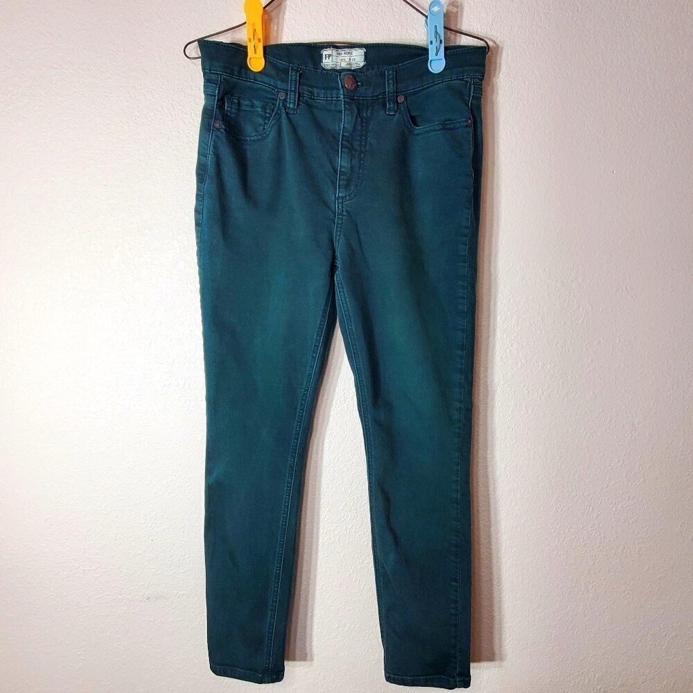 Free People Womens High-Rise Skinny Jeans Size 29 Teal Green Denim Stretch
